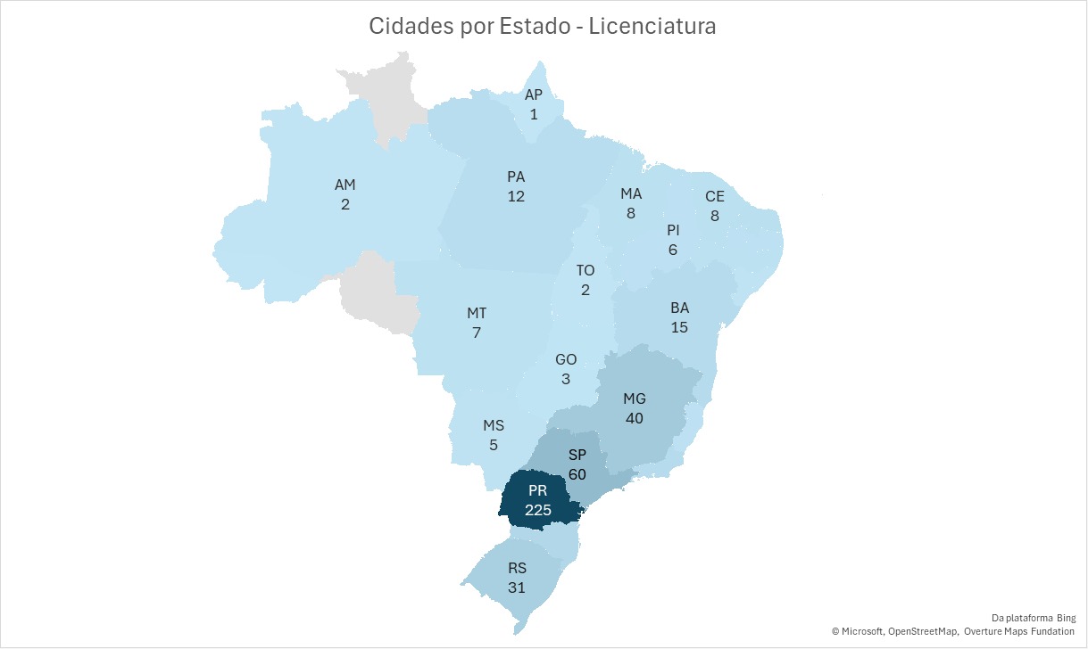 mapa das cidade onde ha licenciatura