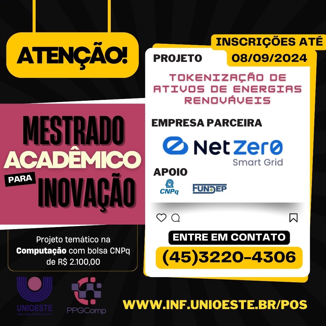 Inscrições para o Projeto &quot;Tokenização de ativos de energias renováveis&quot; até 08/set/2024