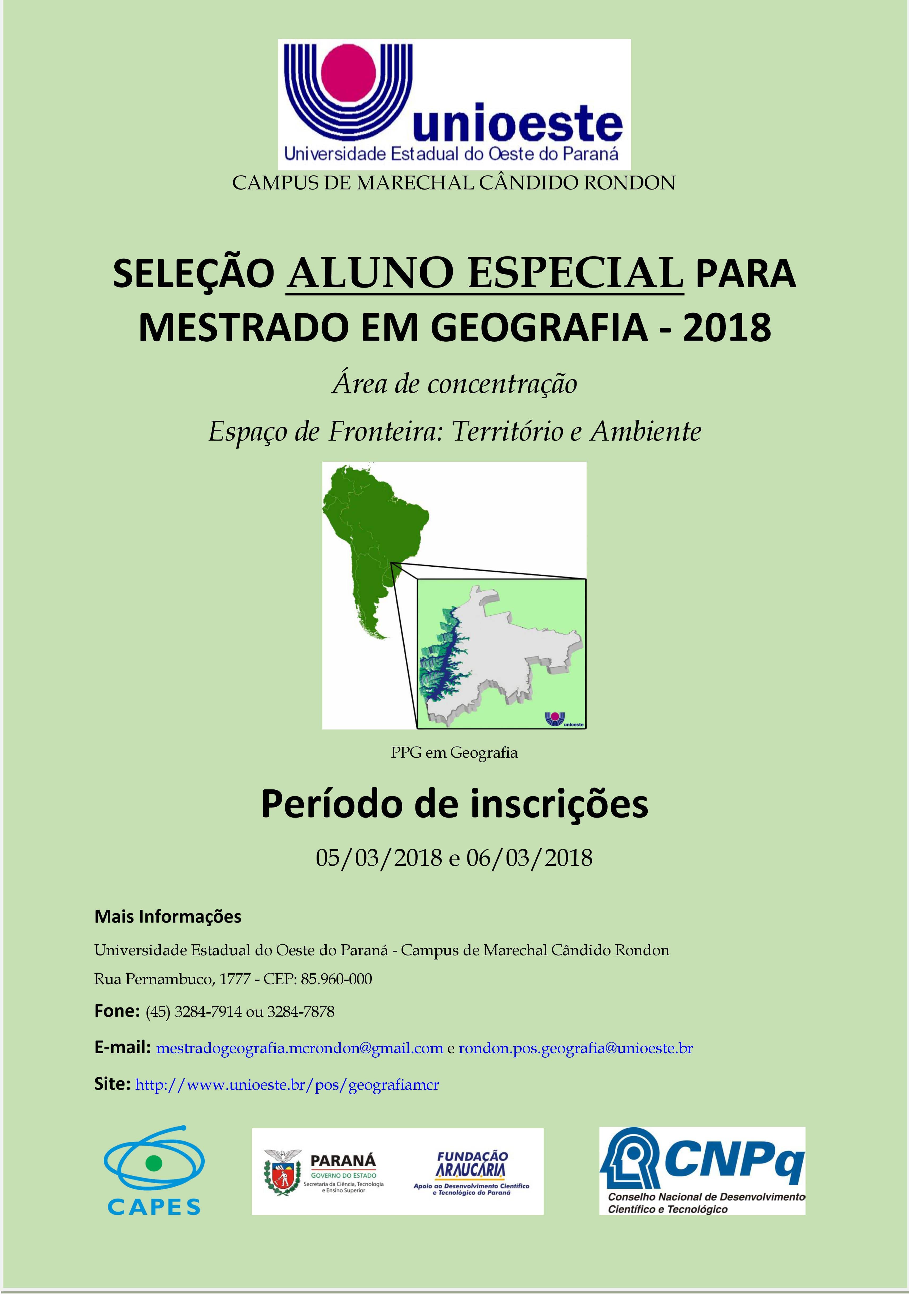 Cartaz Mestrado Geografia Marechal 2018